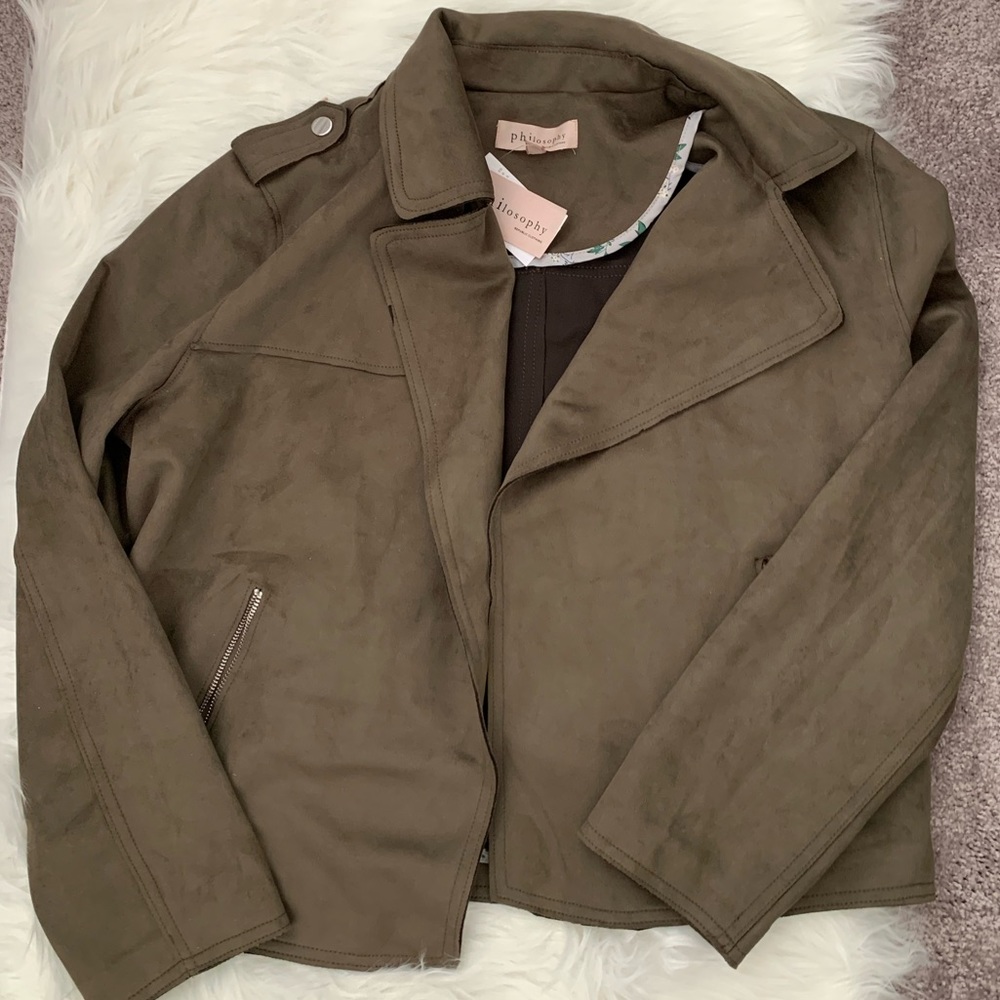 NWT Faux Leather Olive Jacket